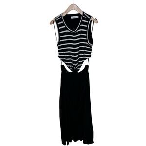 A.L.C Striped Cutout Knotted Sleeveless Midi Dress Black White Stripe SMALL